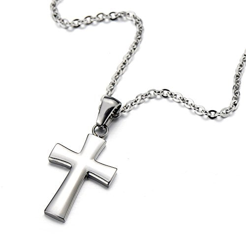 COOLSTEELANDBEYOND Small Unisex Cross Pendant Necklace for Men for Women Stainless Steel with 20 Inches Chain - COOLSTEELANDBEYOND Jewelry