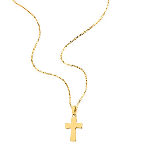COOLSTEELANDBEYOND Small Unisex Gold Color Cross Pendant Necklace for Men Women Stainless Steel with 20 inches Chain - COOLSTEELANDBEYOND Jewelry