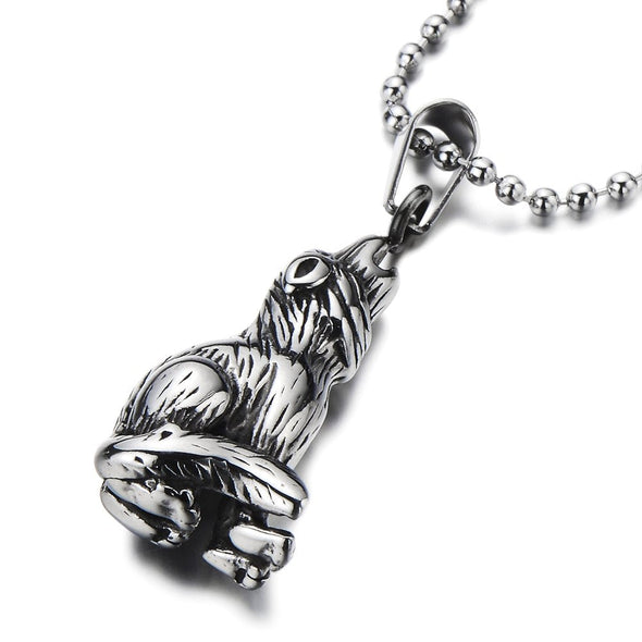 Small Wolf Pendant Necklace for Man Stainless Steel Silver Black Two-Tone with 23.6 in Ball Chain