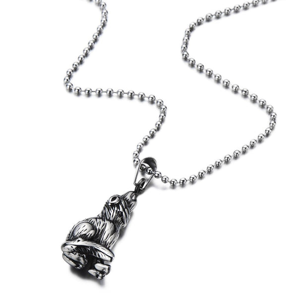 Small Wolf Pendant Necklace for Man Stainless Steel Silver Black Two-Tone with 23.6 in Ball Chain