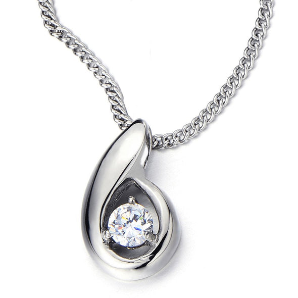 Stainless Steel 4mm Cubic Zirconia Round Solitaire Pendant Necklace with 20 Inches Chain