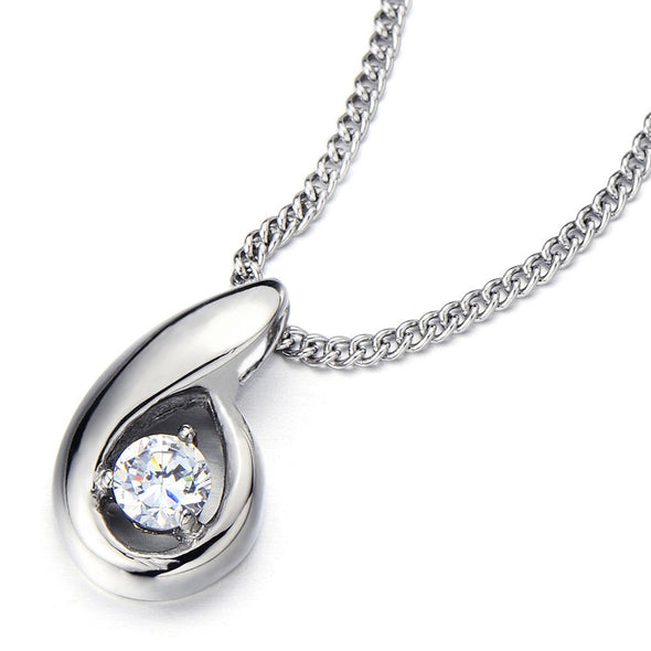 Stainless Steel 4mm Cubic Zirconia Round Solitaire Pendant Necklace with 20 Inches Chain