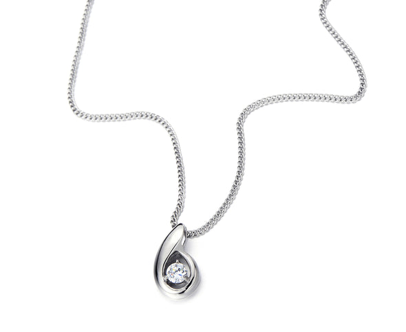 Stainless Steel 4mm Cubic Zirconia Round Solitaire Pendant Necklace with 20 Inches Chain