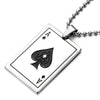 Stainless Steel Ace Card Poker Pendant Necklace for Man Silver Color Polished with 30 in Ball Chain - COOLSTEELANDBEYOND Jewelry