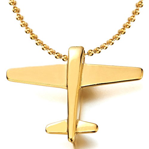COOLSTEELANDBEYOND Stainless Steel Airplane Pendant Necklace for Men with 23.6 inches Steel Ball Chain - coolsteelandbeyond