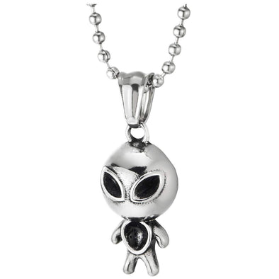 Stainless Steel Alien Pendant Necklace for Men Women, Polished, 23.6 Inches Ball Chain, Cute - COOLSTEELANDBEYOND Jewelry
