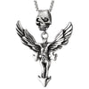 Stainless Steel Angle Wings Skull Pendant Necklace for Men Women Gothic Punk Rock, 30 inch Chain - COOLSTEELANDBEYOND Jewelry