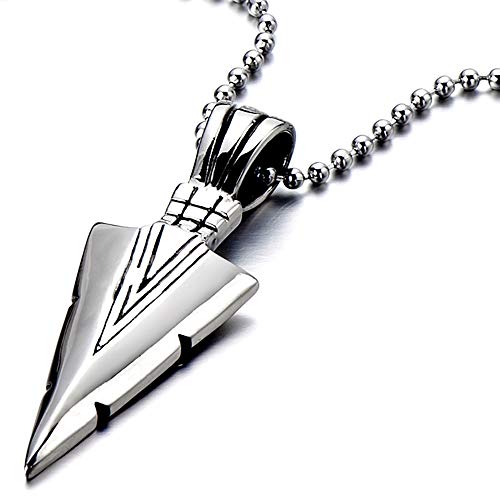 Stainless Steel Arrowhead Pendant Necklace with 23.6 Inches Steel Ball Chain - COOLSTEELANDBEYOND Jewelry