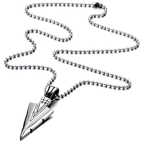 Stainless Steel Arrowhead Pendant Necklace with 23.6 Inches Steel Ball Chain - COOLSTEELANDBEYOND Jewelry
