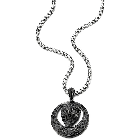 Stainless Steel Biker Lion Pendant Necklace with 30 Inches Steel Ball Chain