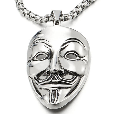 Stainless Steel Clown Mask Pendant Necklace for Men Women with 30 inches Wheat Chain - COOLSTEELANDBEYOND Jewelry