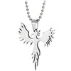 COOLSTEELANDBEYOND Stainless Steel Flat Phoenix Pendant Necklace for Men Women, 23.6 inches Ball Chain, Polished - coolsteelandbeyond