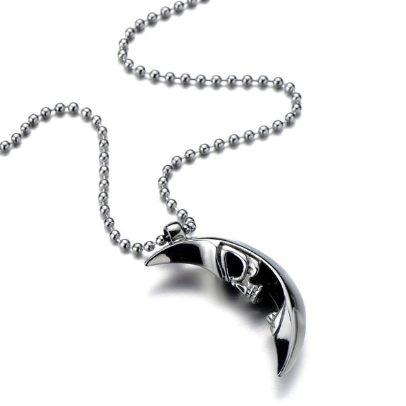 Stainless Steel Gothic Moon Skull Pendant Necklace with 23.4 Inches Ball Chain - COOLSTEELANDBEYOND Jewelry