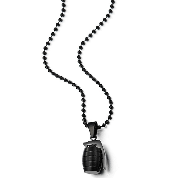 Stainless Steel Grenade Pendant Necklace for Man High Polished with 23.6 in Ball Chain - COOLSTEELANDBEYOND Jewelry