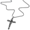 COOLSTEELANDBEYOND Stainless Steel Jesus Christ Mens Crucifix Cross Pendant Necklace Silver Black Two-Tone 23.6in Ball Chain - coolsteelandbeyond