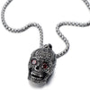 Stainless Steel Large Sugar Skull Pendant Necklace for Man with Red Cubic Zirconia with 30 in Wheat Chain - COOLSTEELANDBEYOND Jewelry
