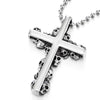 COOLSTEELANDBEYOND Stainless Steel Mens Gothic Skull Cross Pendant Necklace with 23.6 inches Steel Ball Chain - coolsteelandbeyond