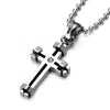 Stainless Steel Mens Small Cross Pendant Necklace Layer Design with Cubic Zirconia - COOLSTEELANDBEYOND Jewelry