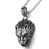 Stainless Steel Mens Wolf Head Pendant Necklace with 30 inches Steel Ball Chain - COOLSTEELANDBEYOND Jewelry
