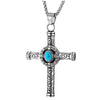 Stainless Steel Mens Women Vintage Circle Cross Pendant Necklace with Blue Gem Stone, 30 in Chain - COOLSTEELANDBEYOND Jewelry