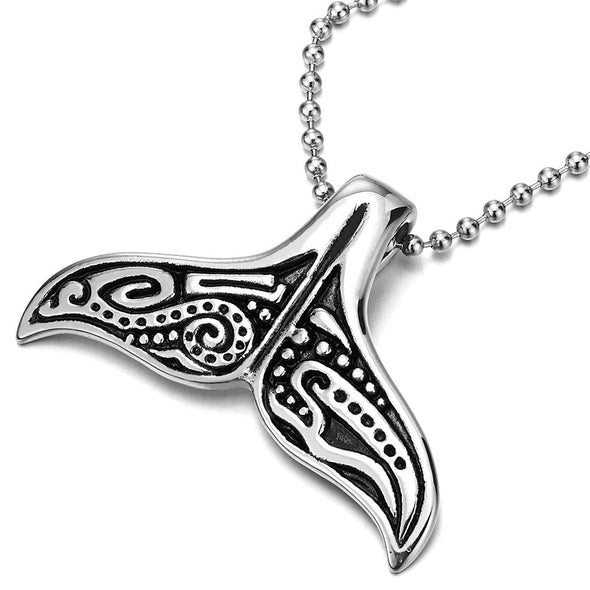 Stainless Steel Mens Women Vintage Whale Dolphin Tail Pendant Necklace with 23.6 inches Ball Chain - COOLSTEELANDBEYOND Jewelry