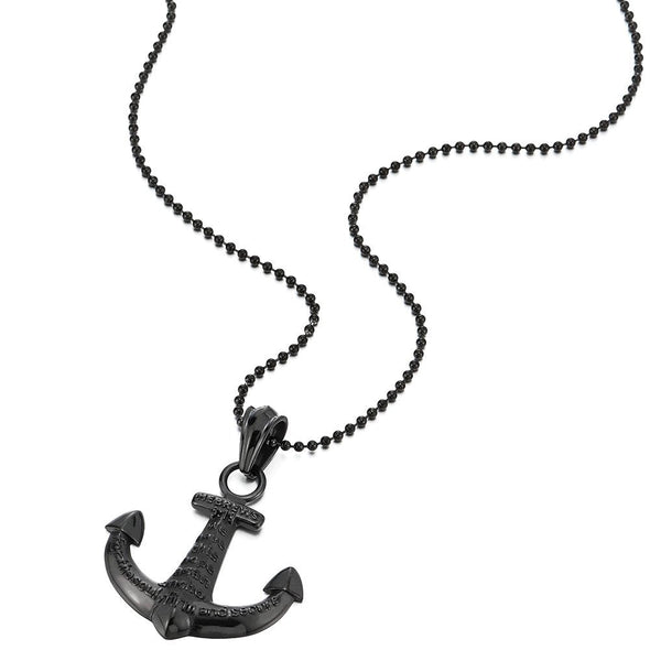 Stainless Steel Mens Womens Black Anchor Hebrews for My Soul Pendant Necklace, 23.6 in Ball Chain - COOLSTEELANDBEYOND Jewelry