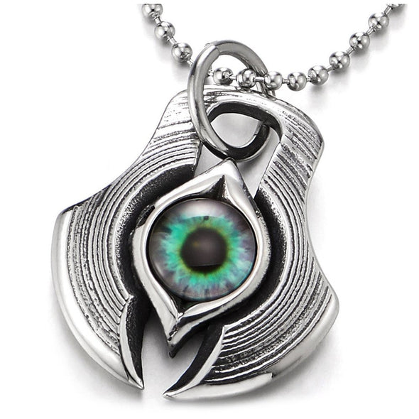 COOLSTEELANDBEYOND Stainless Steel Protection Evil Eye Axe Dog Tag Pendant Necklace for Men with 30 inches Ball Chain - coolsteelandbeyond