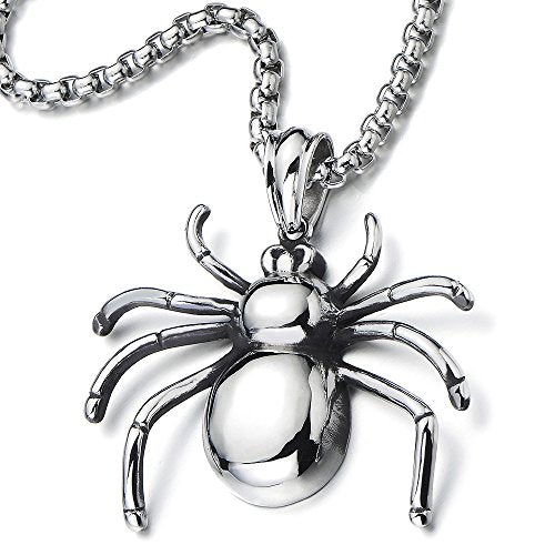 Stainless Steel Spider Pendant Necklace for Men for Polished with 30 Inches Wheat Chain