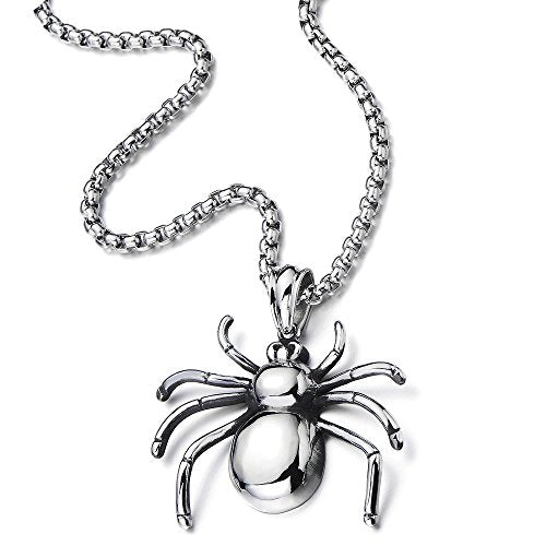 Stainless Steel Spider Pendant Necklace for Men for Polished with 30 Inches Wheat Chain
