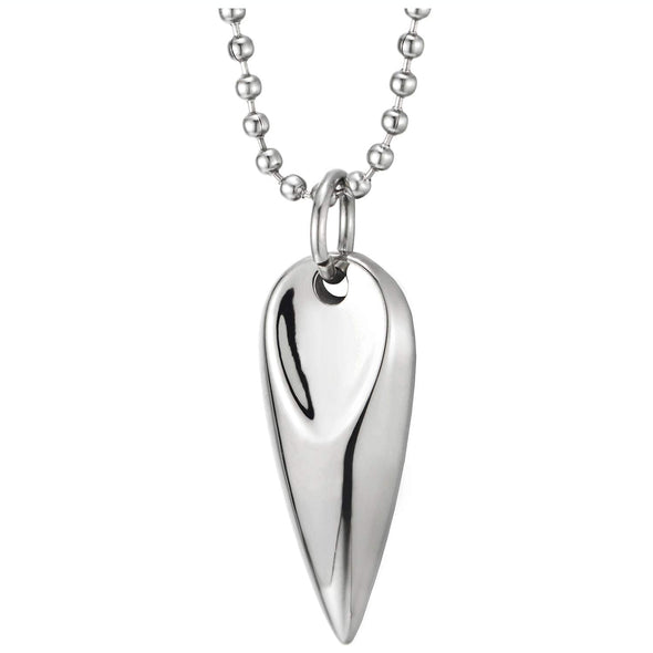 Stainless Steel Spiked Tusk Pendant Necklace for Men Women, 23.6 Inch Ball Chain, Polished