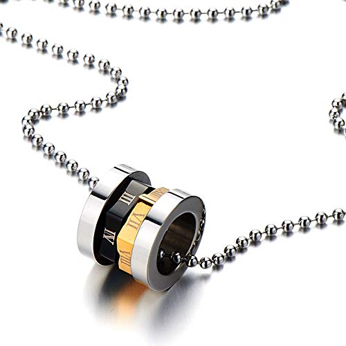 Stainless Steel Spinning Pendant Necklace with Roman Numerals Gold Black Silver with Steel Ball Chain - COOLSTEELANDBEYOND Jewelry