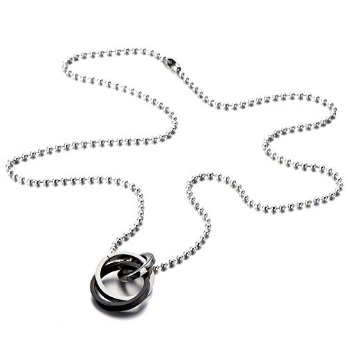 Stainless Steel Stacking Rings Necklace for Men for Lovers Black and Silver with Steel Ball Chain - COOLSTEELANDBEYOND Jewelry