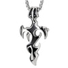 Stainless Steel Tribal Tattoo Cross Sword Pendant Necklace with Black Enamel, 23.6 Inch Wheat Chain - COOLSTEELANDBEYOND Jewelry