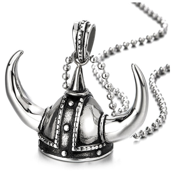 Stainless Steel Viking Helmet Pendant Necklace for Man with 30 inches Ball Chain
