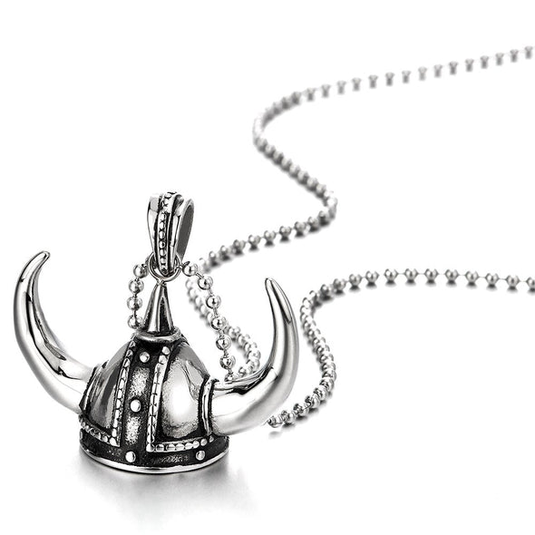 Stainless Steel Viking Helmet Pendant Necklace for Man with 30 inches Ball Chain