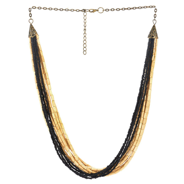 Statement Collar Choker Necklace Multi-Strand Black Beige Wood Beads Charm Pendant Dress Boho Ethnic - COOLSTEELANDBEYOND Jewelry