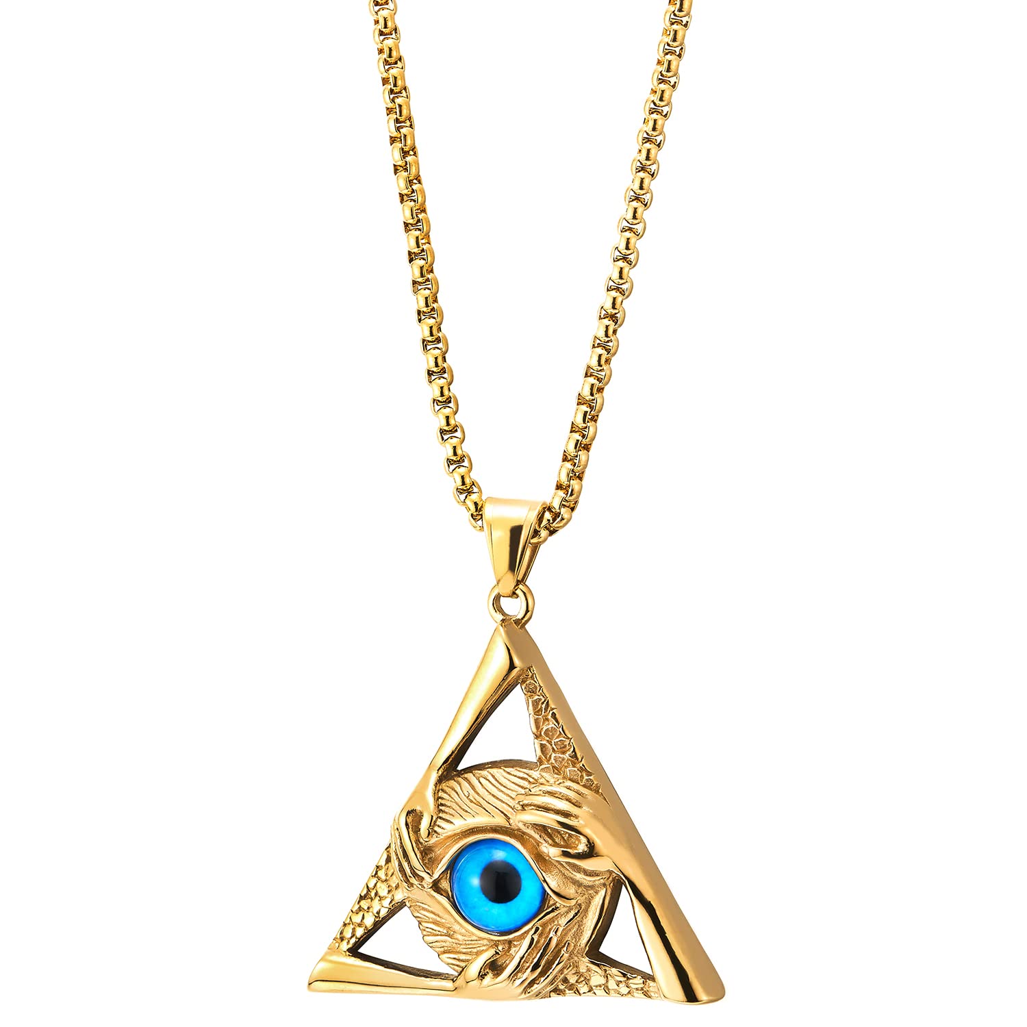 Steel Gold Color Evil Eye Protection Hands Triangle Pendant Necklace ...
