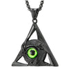 Steel Green Evil Eye Protection Hands Black Triangle Pendant Necklace for Men Women 30 in Wheat Chain - COOLSTEELANDBEYOND Jewelry