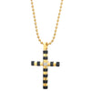 COOLSTEELANDBEYOND Steel Grooved Tube Bead Cross Pendant Necklace for Men Women, Gold Black Two-Tone 23.6 in Ball Chain - coolsteelandbeyond