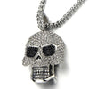 Steel Large Sugar Skull Pendant Necklace for Men Women with Cubic Zirconia and Wheat Chain - COOLSTEELANDBEYOND Jewelry