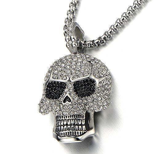 Steel Large Sugar Skull Pendant Necklace for Men Women with Cubic ...