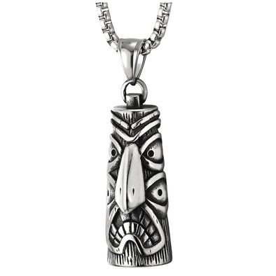 Steel Maya Indian Totem Icon Thunderbird Cylinder Pendant Necklace, Retro - COOLSTEELANDBEYOND Jewelry