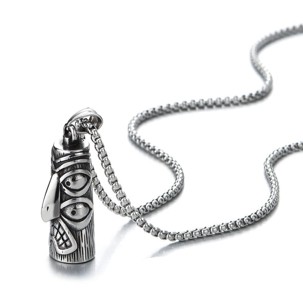 Steel Maya Indian Totem Icon Thunderbird Cylinder Pendant Necklace, Retro - COOLSTEELANDBEYOND Jewelry