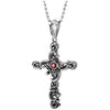 Steel Men Women Vintage Swirl Wavy Cross Pendant Necklace with Red Cubic Zirconia 30 in Ball Chain - COOLSTEELANDBEYOND Jewelry