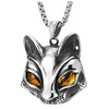 COOLSTEELANDBEYOND Steel Men Womens Wild Cat Face Head Pendant Necklace with Yellow Resin Eyes, 30 inches Wheat Chain - coolsteelandbeyond