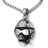 Steel Mens Biker Hip-Hop Smoking Skull Pendant Necklace with Red Cubic Zirconia and 30 inches Wheat Chain - COOLSTEELANDBEYOND Jewelry