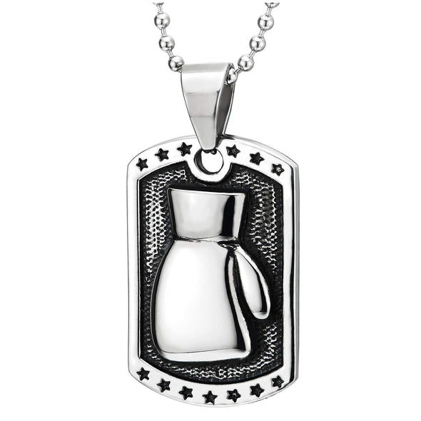 Steel Mens Vintage Boxing Glove Dog Tag Pendant Necklace with Star Pentagram 30 in Ball Chain - COOLSTEELANDBEYOND Jewelry