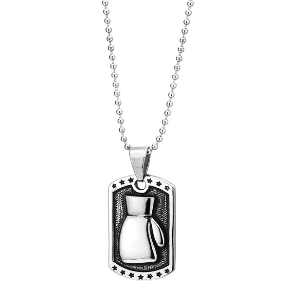 Steel Mens Vintage Boxing Glove Dog Tag Pendant Necklace with Star Pentagram 30 in Ball Chain - COOLSTEELANDBEYOND Jewelry