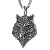 Steel Mens Vintage Tribal Tattoo Pattern Dotted Wolf Head Pendant Necklace Red CZ Eyes, 30 in Chain - COOLSTEELANDBEYOND Jewelry