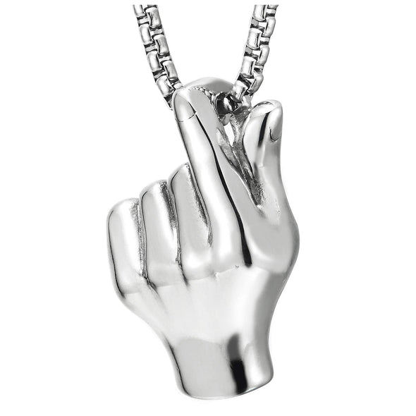 Steel Mens Women Korean I Love You Hand Sign Pendant Necklace with 30 inches Wheat Chain, Polished - COOLSTEELANDBEYOND Jewelry